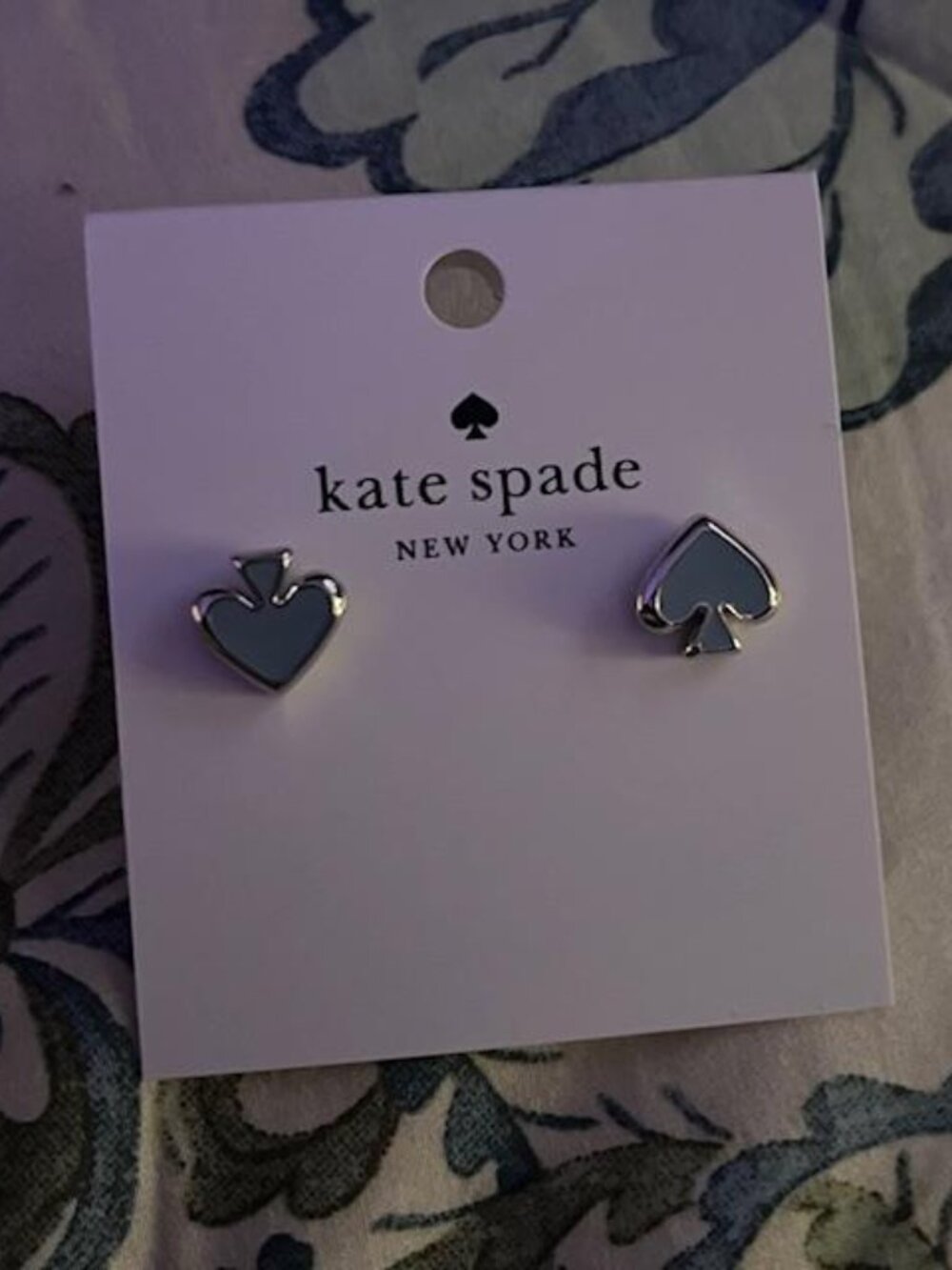 Kate Spade Earrings w/ a Baby Blue Spade & Gold Outline - Picture 2 of 4